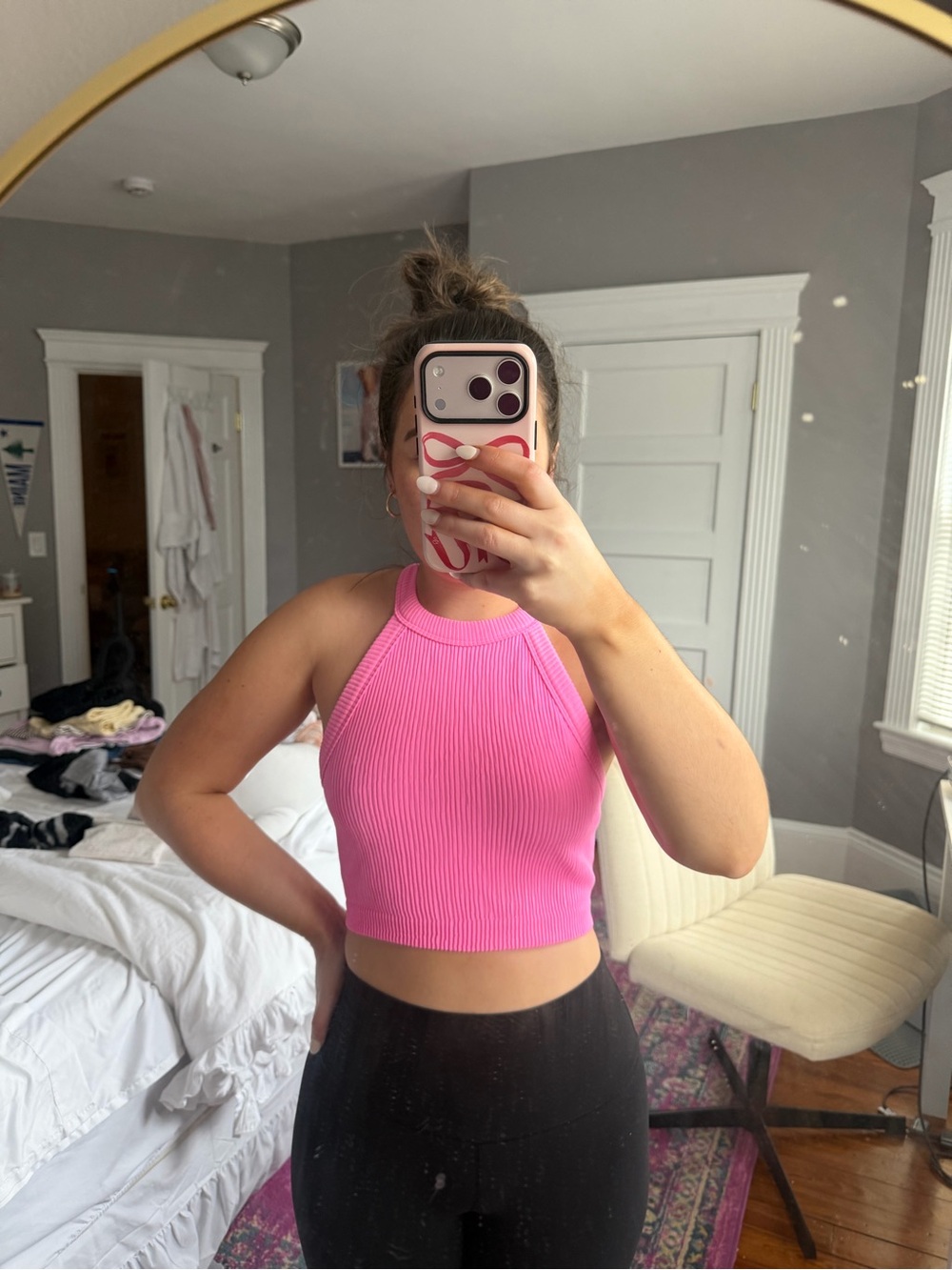 aerie Hot Pink Ribbed Halter Crop Tank